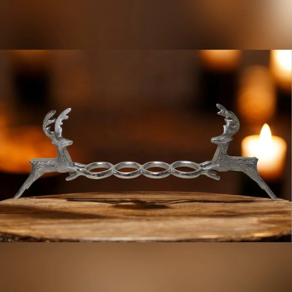 Vintage Stag Silver Plated Deer Candle Holder Rustic Cabin Centerpiece Reindeer